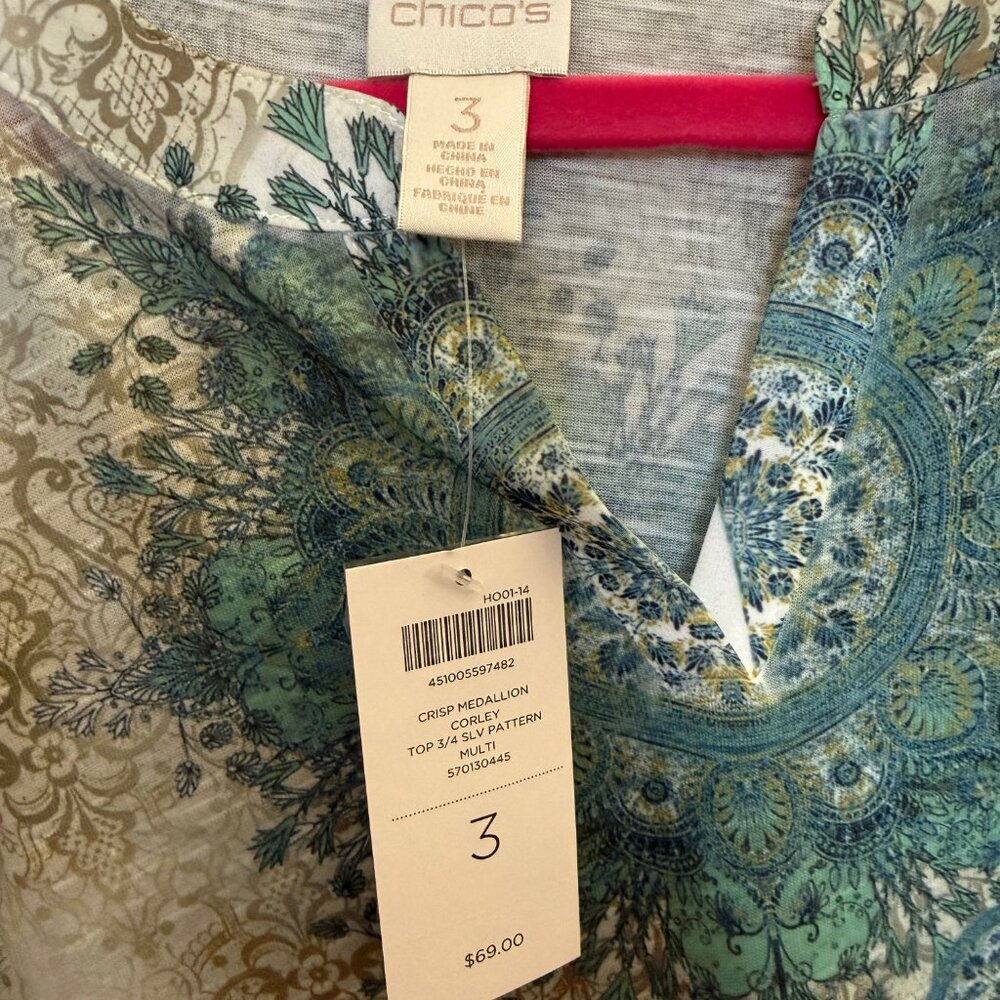 NEW Chico's Top 3/4 Sleeve Pattern, Size 3 - Picture 2 of 8